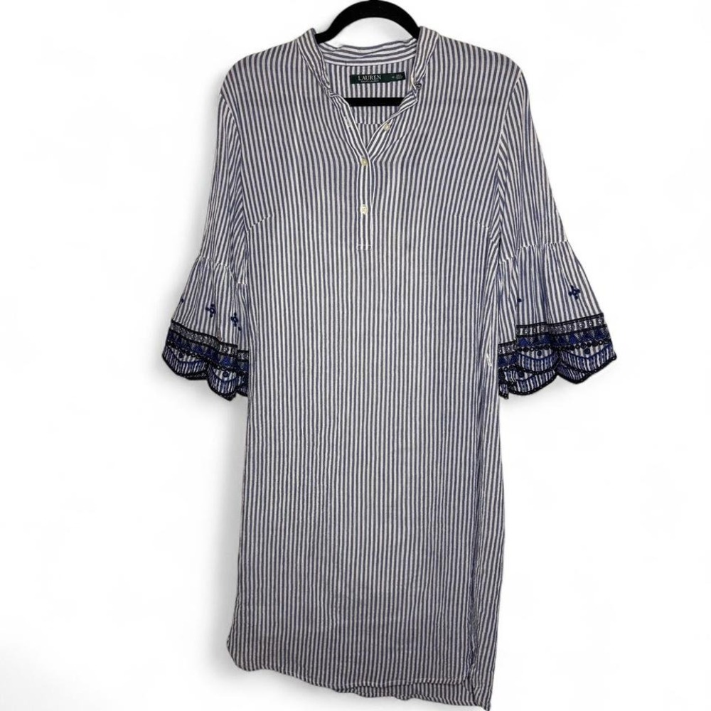 Lauren by Ralph Lauren size 10 blue / white striped dress with bell sleeves